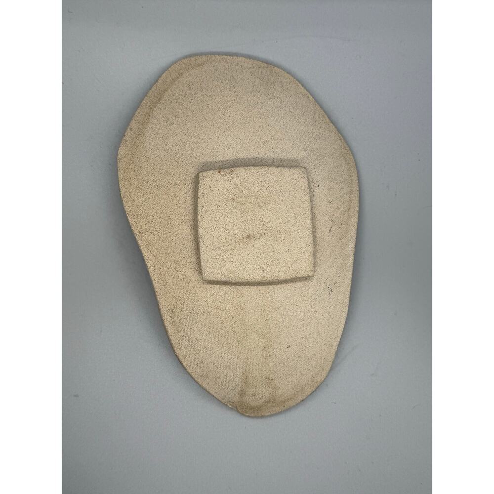 Signed Leaf Pottery Tray Trinket Dish Handmade Pressed White Black Vein Footed - Picture 6 of 7